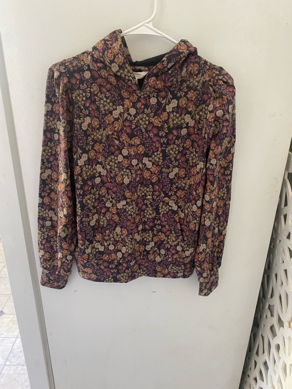 LC Lauren Conrad Black Floral Hooded Jacket with Purple & Brown Accents NWT
